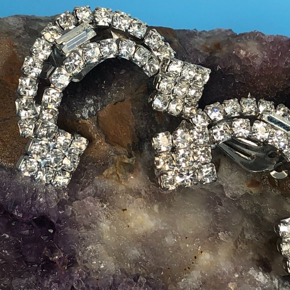 Crescent Clip On Earrings With Rhinestones - Picture 2 of 4